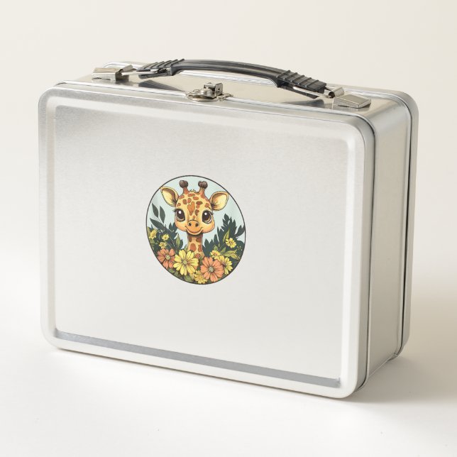 Lunch Box Giraffe Adorable Entourée De Fleurs _5 (Devant)