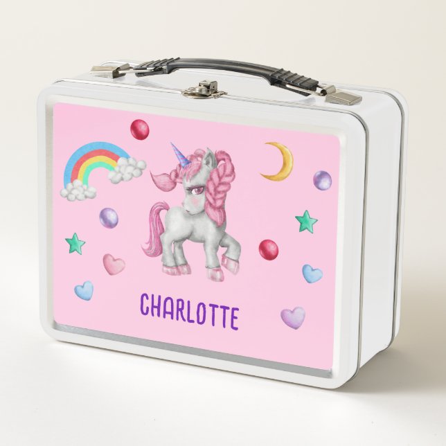 Lunch Box Girls Magical Unicorn Rainbow Kids Personnalisé (Devant)