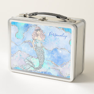 Lunch Box Glam Parties scintillant argent bleu sirène person