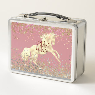 Lunch Box Glittery Gold Unicorn