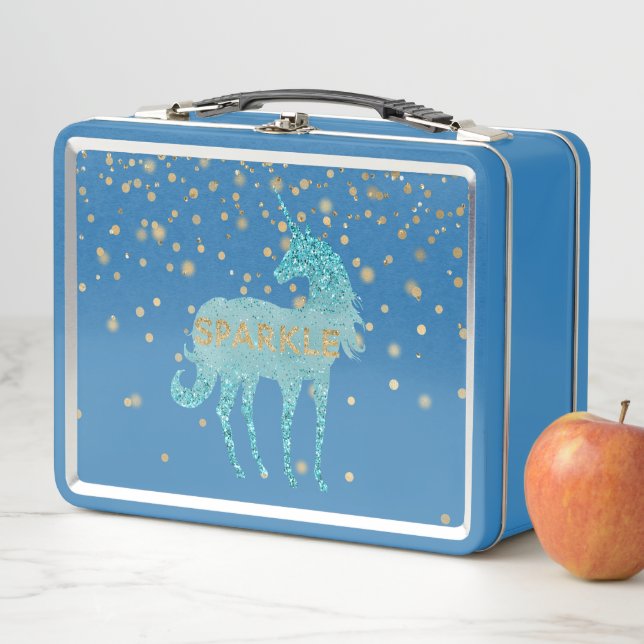 Lunch Box Glitzy Aqua Sparkle Unicorn (En situation)