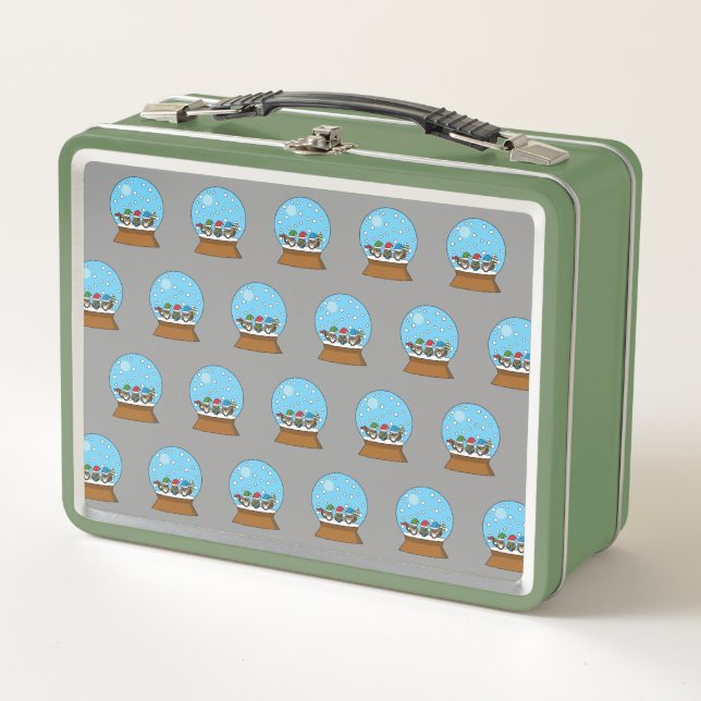 Lunch Box Globe des neiges avec trois Chouettes Gnomes (Devant)