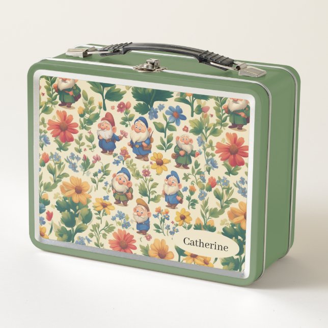 Lunch Box Gnome a flower motif design (Devant)