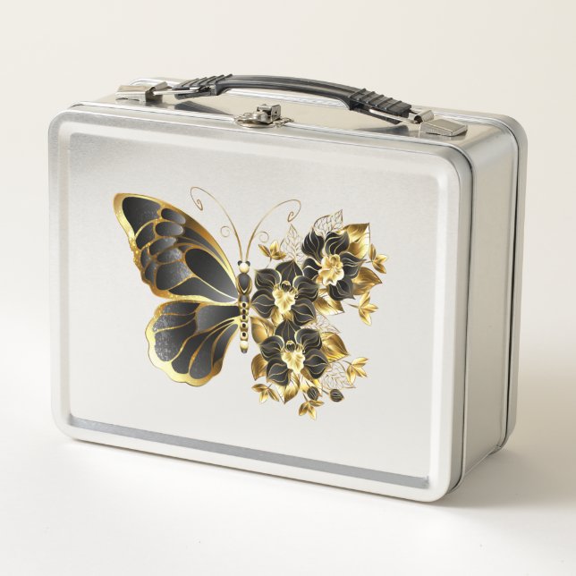 Lunch Box Gold flower Butterfly with Black Orchid (Devant)