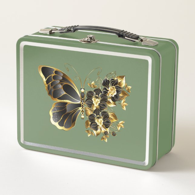 Lunch Box Gold flower Butterfly with Black Orchid (Devant)