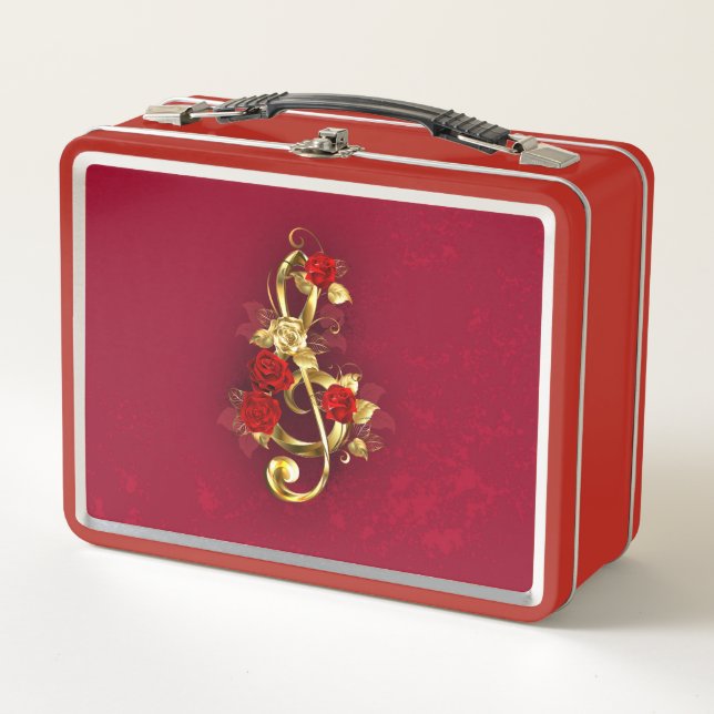 Lunch Box Golden Treble Clef avec fleurs Roses (Devant)
