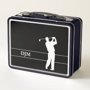 Lunch Box Golfeur en silhouette blanche monogramme sur noir 