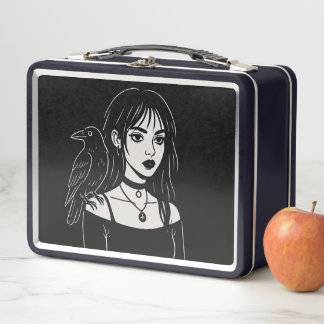 Lunch Box Goth Girl with Raven 