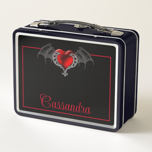 Lunch Box Goth Heart with Bat Wings Personnalisé (Dos)
