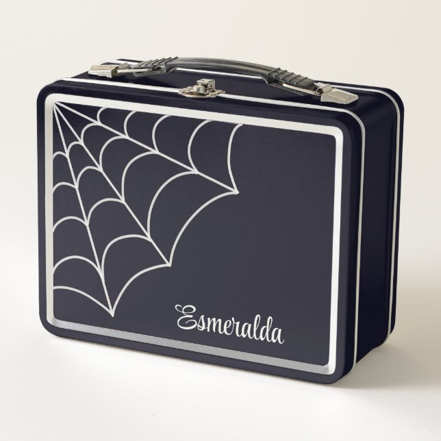 Lunch Box Goth Spiderweb Noir et Blanc Personnalisé (Devant)
