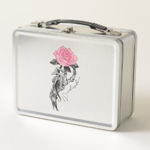 Lunch Box Goth Squelette Main Avec Rose Rose Rose   Décès à 
