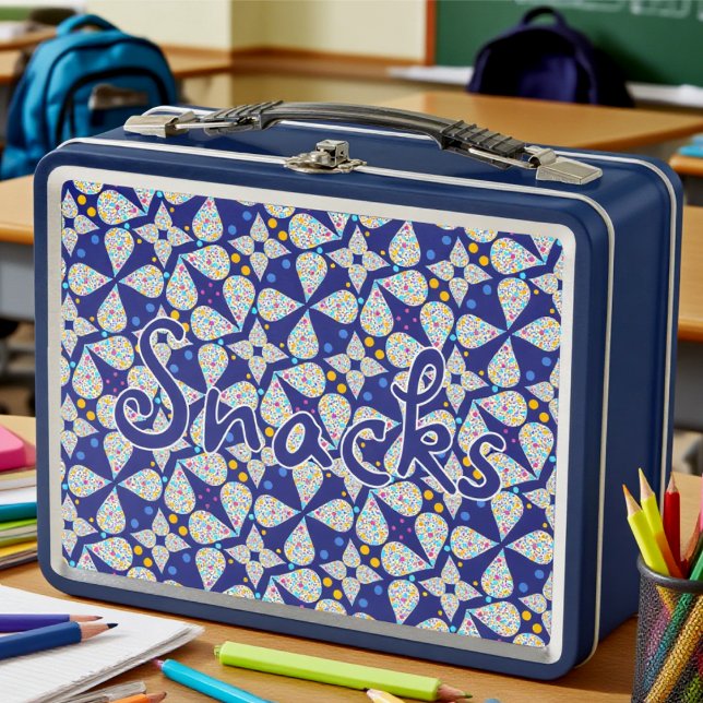 Lunch Box Gouttelette Brillante Bleue Avec Texte (For snackers who like to stand out. School, office or play, it fits anywhere.)