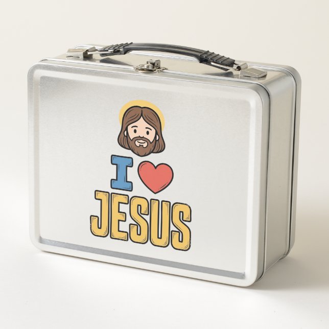 Lunch Box Graphique chrétien vintage j'aime Jésus (Devant)