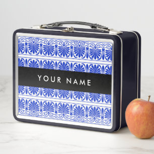 Lunch Box Grec Fret Arabesque Bleu, Votre Nom, Personnaliser