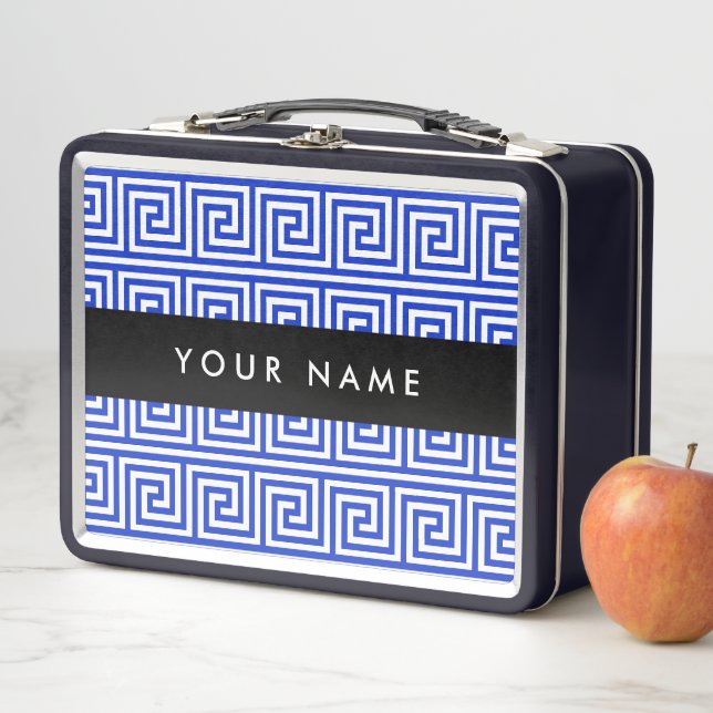 Lunch Box Grec Meander Key Blue, Votre Nom, Personnaliser (En situation)