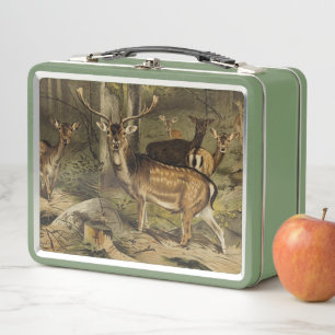 Lunch Box Green Wooden Deer Rustic Pays Personnalisé