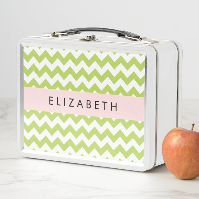 Lunch Box Green Zigzag, Green Chevron, Votre Nom (En situation)