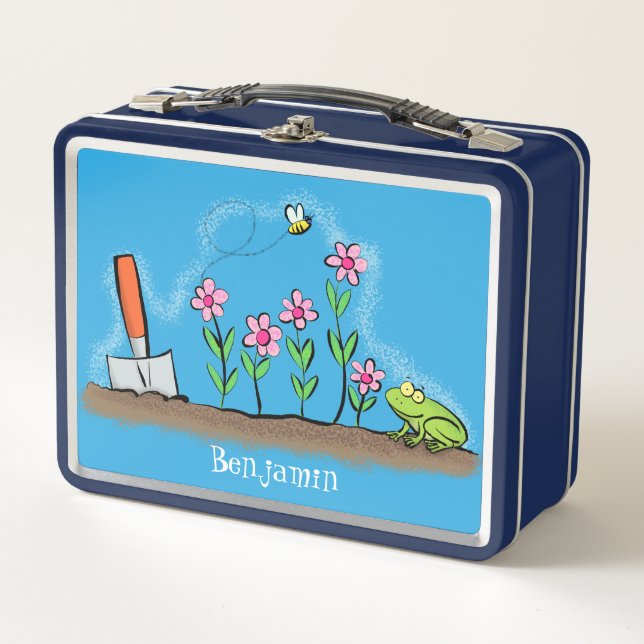 Lunch Box Grenouille mignonne et abeille dans le jardin dess (Devant)