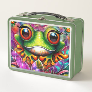 Lunch Box Grenouille Whimsical Peinture Abstraite Art Floral