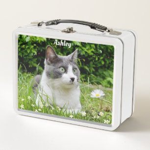 Lunch Box Gris et blanc Tuxedo Chat Photo personnalisée