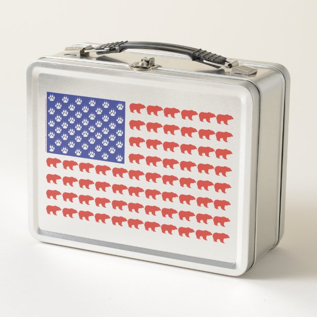 Lunch Box Grizzly Bear et un drapeau américain (Devant)