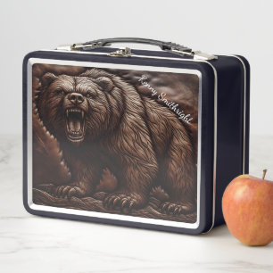 Lunch Box Grizzly en cuir incorporé : Élégance en fer