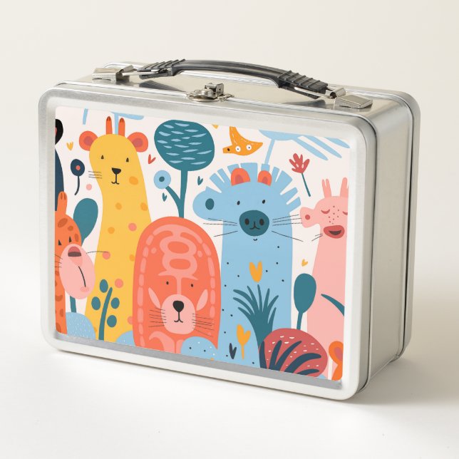 Lunch Box Groupe d'animaux imaginaires colorés (Devant)