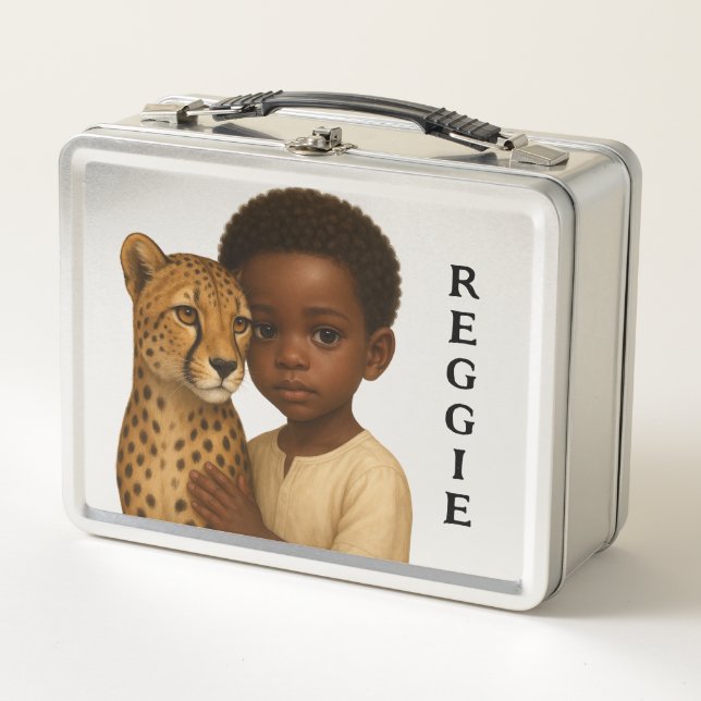Lunch Box Guépard et garçon : lien du sauvage et de l'innoce (Devant)