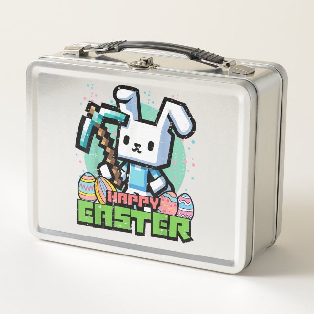 Lunch Box Happy Easter Bunny Pixel Game Gaming Gamer Boys Ki (Devant)