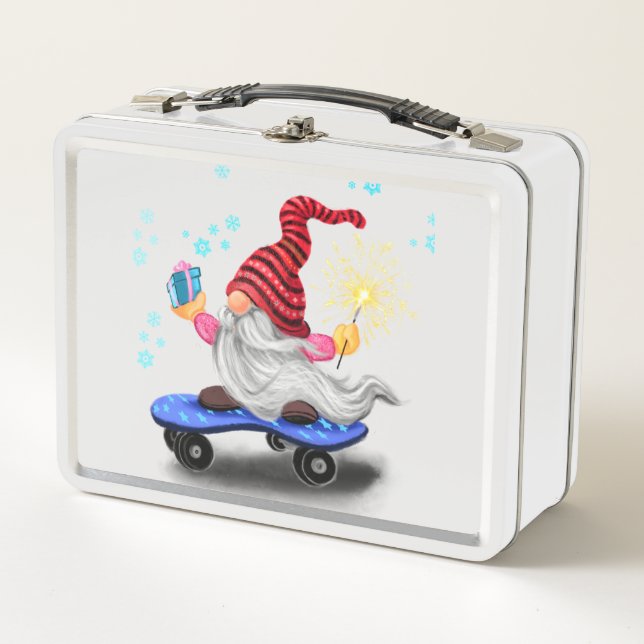 Lunch Box Happy Skater Gnome avec des cadeaux et Sparkler -  (Devant)