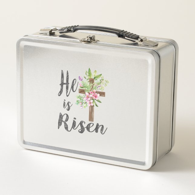 Lunch Box He is Risen Floral Cross Vintage Happy Easter T-Sh (Devant)