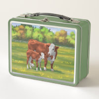 Hereford Cow & Cute Calf dans les pâturages d'été