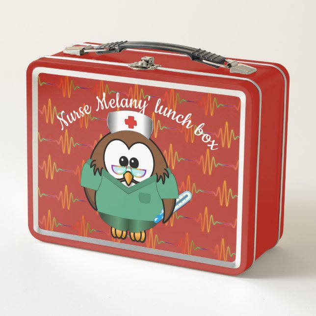 Lunch Box hibou d'infirmière - panier-repas en métal (Devant)