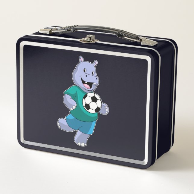 Lunch Box Hippo comme joueur de football avec Soccer (Devant)