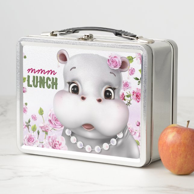 Lunch Box Hippo dans des perles Fille Florale Rose (En situation)