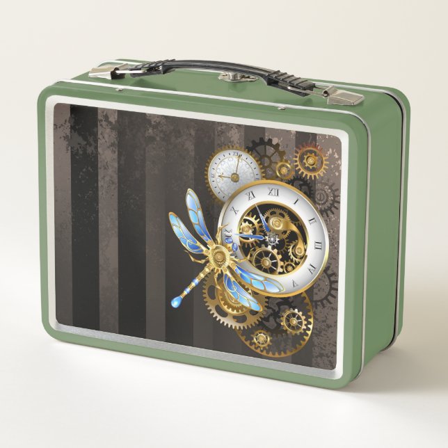 Lunch Box Horloge à vapeur avec libellule mécanique (Dos)