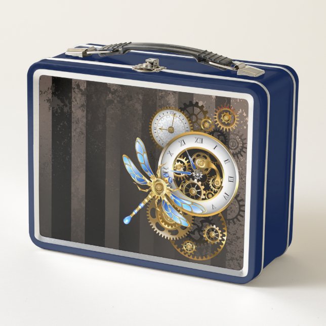 Lunch Box Horloge à vapeur avec libellule mécanique (Devant)