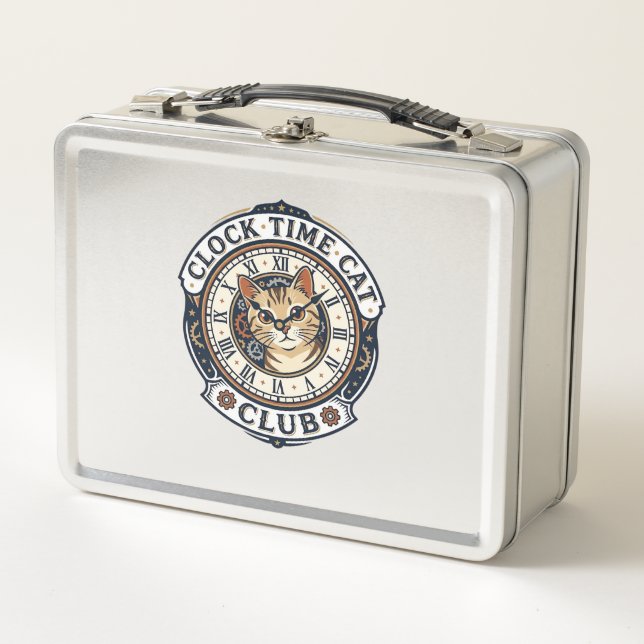 Lunch Box Horloge Temps Chat Chat Graphique Tee Art - Horlog (Devant)