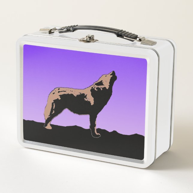 Lunch Box Howling Wolf at Sunset - Art faunique original (Devant)