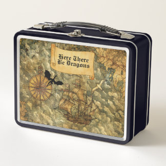Lunch Box Ici il y a des dragons Carte nautique de style vin