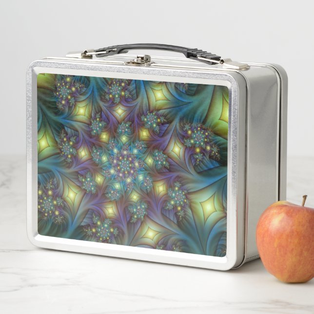 Lunch Box Illuminé Abstrait brillant Turquoise violet Fracta (En situation)