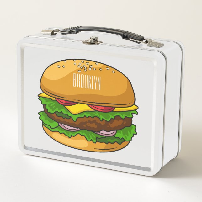 Lunch Box Illustration de dessin animé de hamburger  (Devant)