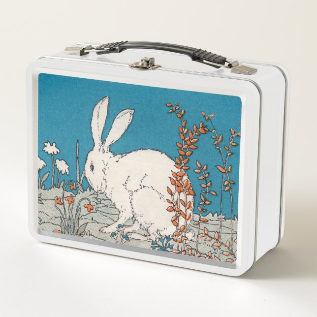 Lunch Box Illustration de Fluffy White Rabbit en fleurs (Devant)