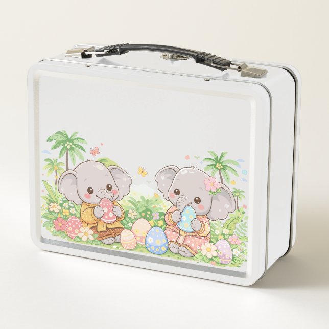 Lunch Box Illustration de Pâques éléphant mignon  (Dos)