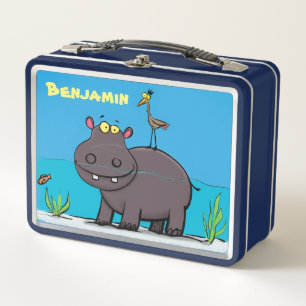 Lunch Box Illustration d'hippo mignon et d'oiseau dans le fl