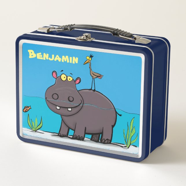 Lunch Box Illustration d'hippo mignon et d'oiseau dans le fl (Devant)