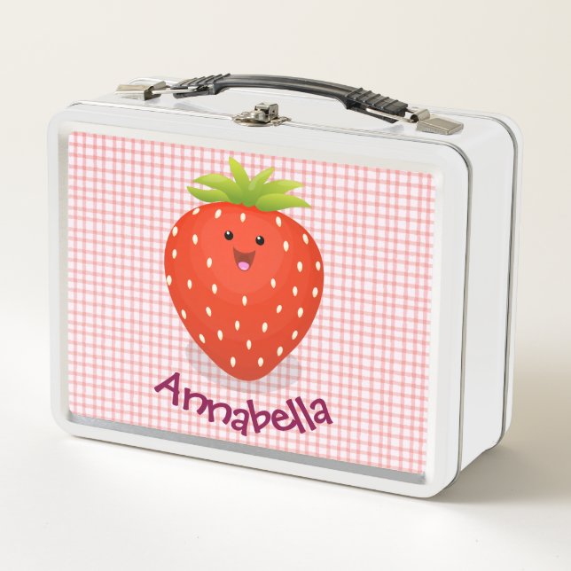 Lunch Box Illustration du chèque de fraise Cute kawaii (Devant)
