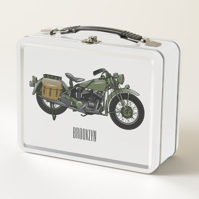 Lunch Box Illustration d'une moto de croiseur militaire (Devant)
