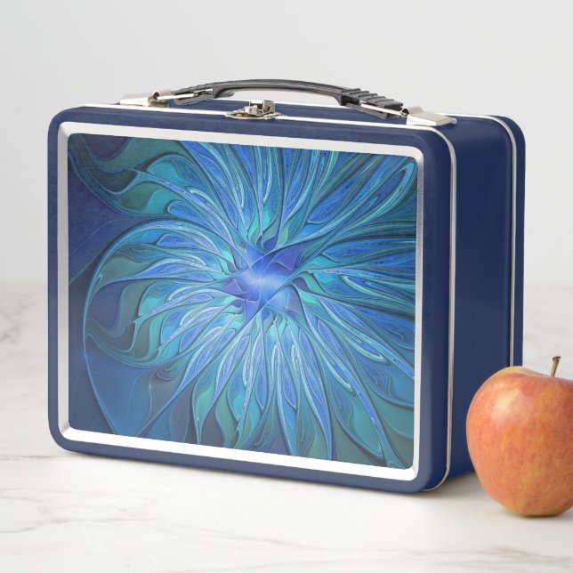 Lunch Box Imaginaire Fleur Bleue Motif, Art Fractal Abstrait (En situation)