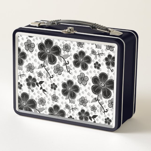 Lunch Box Impression florale noir et blanc (Devant)
